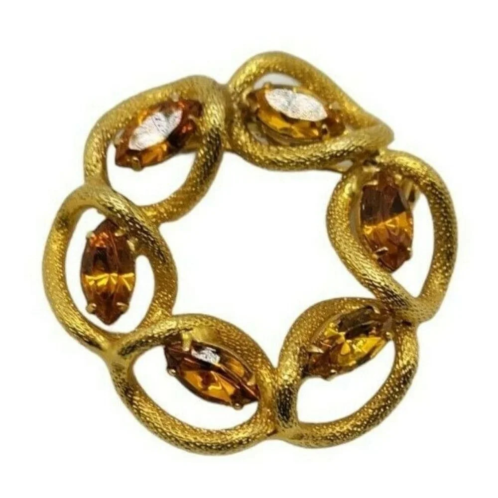 Topaz Glass Rhinestone Infinity Gold Tone Vintage